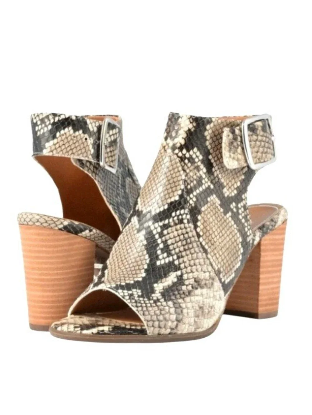 Vionic Blakely Snakeskin Print Peep Toe Block Heel Booties Size 8.5 NWOT